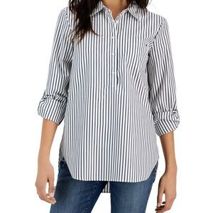 Tommy Hilfiger Easy Care Striped Popover Shirt Sky Captain/Bright White …